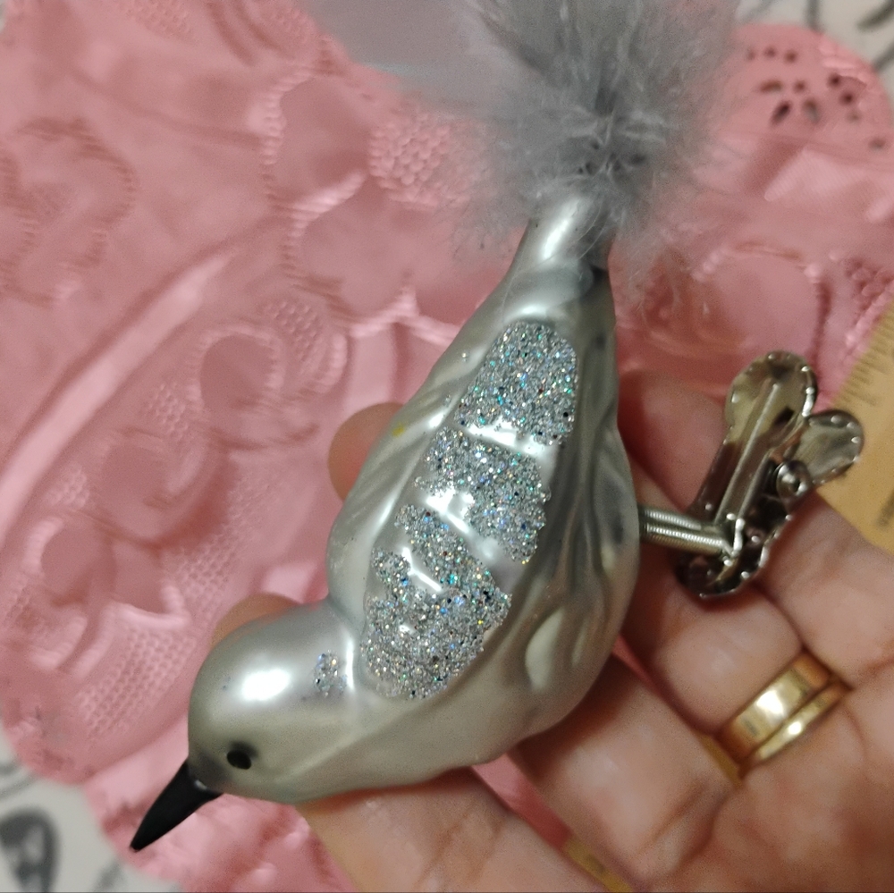 Vintage Glass Blown Glitter Clip-on Birds- Set of 5 - Picture 3 of 13